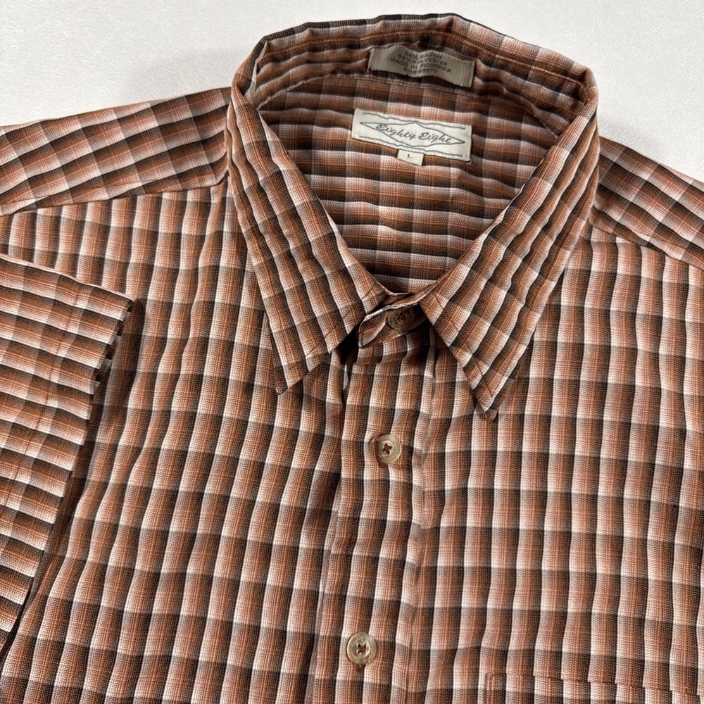Y2K Skatercore‎ Eighty Eight Shirt Men's Large Brown Plaid Button Rayon Blend